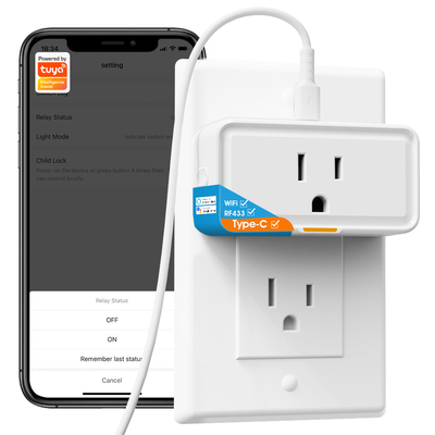 Enchufe de control de energía Tuya APP Voz Funciona con Alexa Google Home Tipo inteligente c WiFi RF433 Enchufe de salida