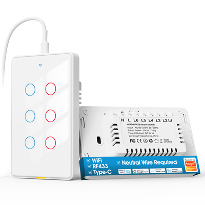Tuya Wifi Switch Tipo C Aplicación de voz de tiempo Alexa Google Home Smart Home WiFi inalámbrico RF433 US Switch táctil de pared