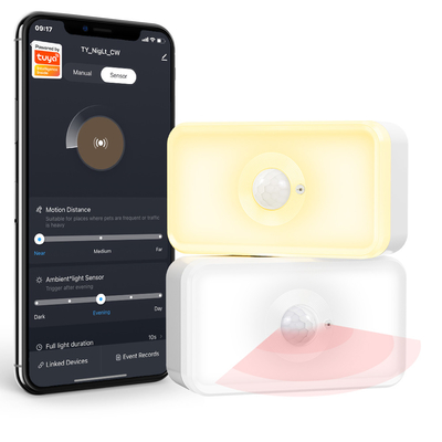 Sensor de movimiento Tuya LED PIR WiFi Sensor de movimiento del cuerpo humano Blanco cálido de doble color Tipo c Sensor de luz nocturna