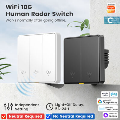 Tuya WiFi Smart 10G sensor de movimiento de radar humano conmutador de luz de pared UE conmutador sin APP neutral control de alarma de tiempo de voz remoto para el hogar inteligente