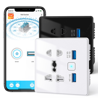 Buen precio Tuya Wifi Smart Socket de pared de vidrio templado cargador rápido 3.0 USB hogar inteligente automatización Google Home Alexa universal EE.UU. UE Reino Unido enchufe en línea