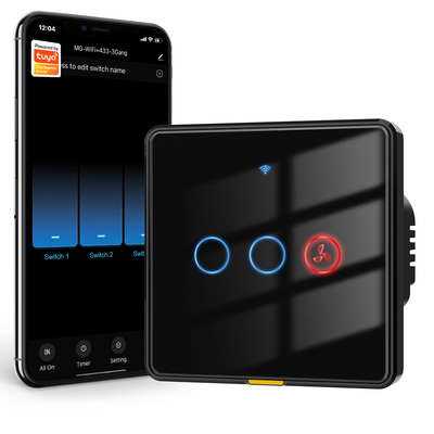 Buen precio Tuya Smart WiFi RF433 Conmutador de temporizador para ventilador y luz suspendida No se necesita cable neutro, interruptor de pared de control de voz en línea